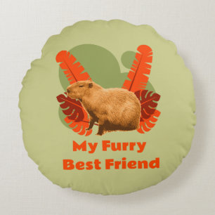 Capybara My Furry Best Friend Round Pillow