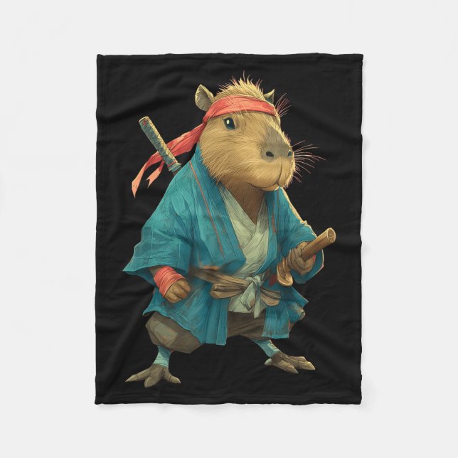 Capybara Ninja Samurai Japan Funny Japanese Graphi Fleece Blanket (Front)