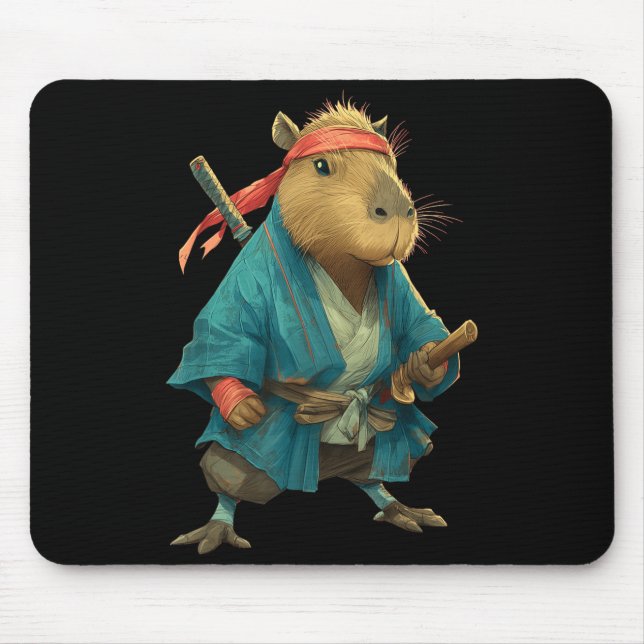 Capybara Ninja Samurai Japan Funny Japanese Graphi Mouse Pad (Front)