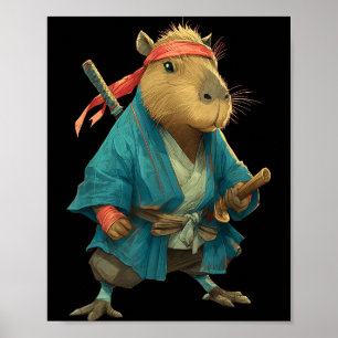 Capybara Ninja Samurai Japan Funny Japanese Graphi Poster