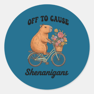 Capybara off to cause shenanigans st patricks day classic round sticker