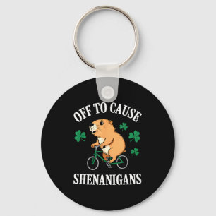 Capybara off to cause shenanigans st patricks day keychain