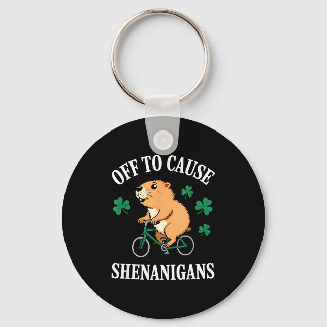 Capybara off to cause shenanigans st patricks day keychain (Front)