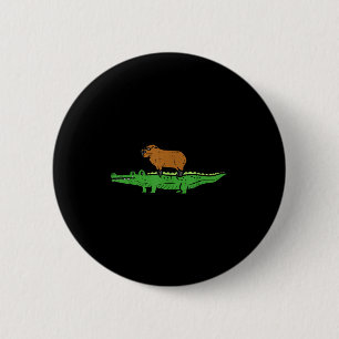 Capybara On Crocodile Capy Alligator Rodent Men Wo 2 Inch Round Button