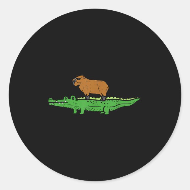 Capybara On Crocodile Capy Alligator Rodent Men Wo Classic Round Sticker (Front)