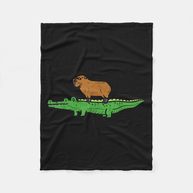 Capybara On Crocodile Capy Alligator Rodent Men Wo Fleece Blanket (Front)