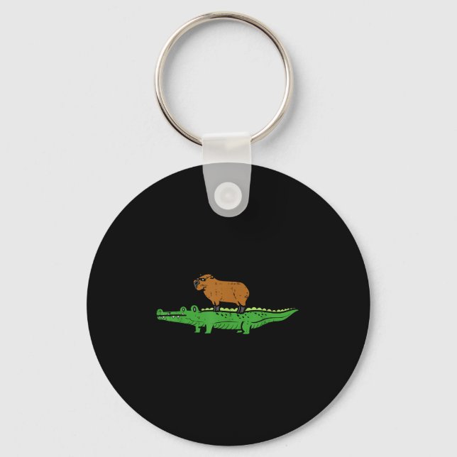 Capybara On Crocodile Capy Alligator Rodent Men Wo Keychain (Front)