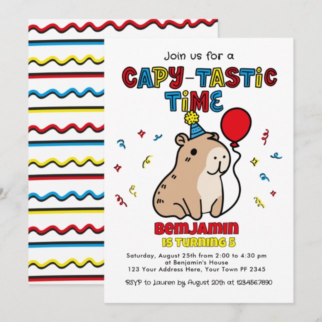 Capybara Party Invitation (Front/Back)