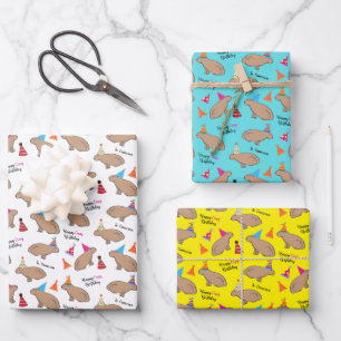 Capybara Personalized Birthday Hand-Illustrated Wrapping Paper Sheet