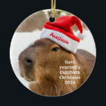 Capybara Personalized Christmas Ornament<br><div class="desc">Introducing our personalized Capybara Christmas ornament, the perfect addition to your holiday decor! Adorned with a charming Santa cap, this delightful Capybara is ready to join in the festive fun. Each ornament can be customized with the name of your choice, making it a unique and heartfelt gift for Capybara lovers...</div>