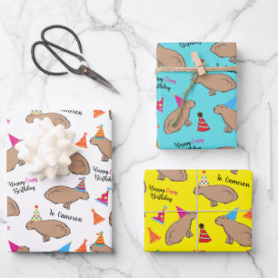 Capybara Personalized Hand-Illustrated Birthday Wrapping Paper Sheet