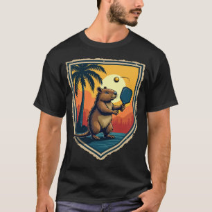 Capybara Pickleball Club Retro Logo Sunset Palm Ha T-Shirt