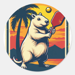 Capybara Pickleball Club Retro Logo Vintage Sports Classic Round Sticker