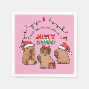 Capybara Pink Christmas Holiday Birthday Napkin
