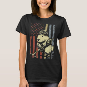 Capybara Playing Hockey American Flag Capybara Hoc T-Shirt