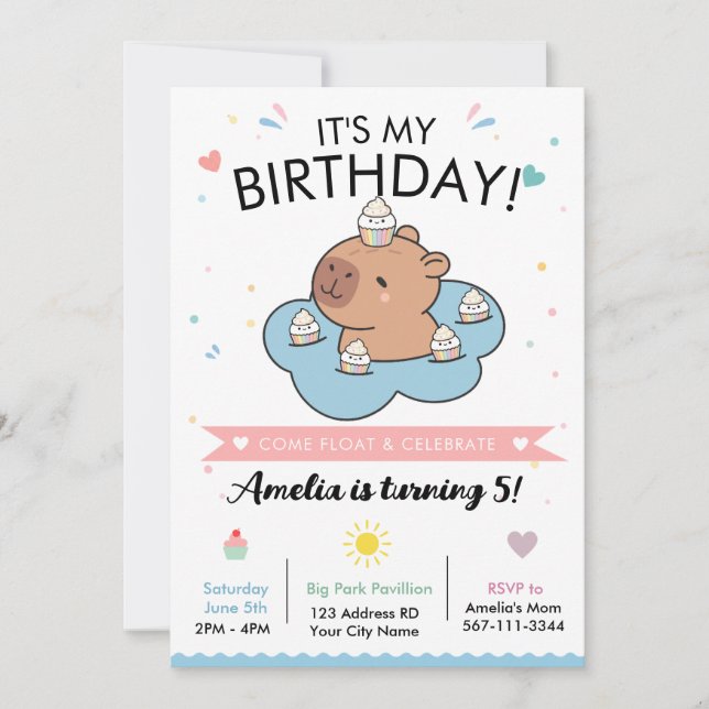 Capybara Pool Party Birthday Invitation (Front)