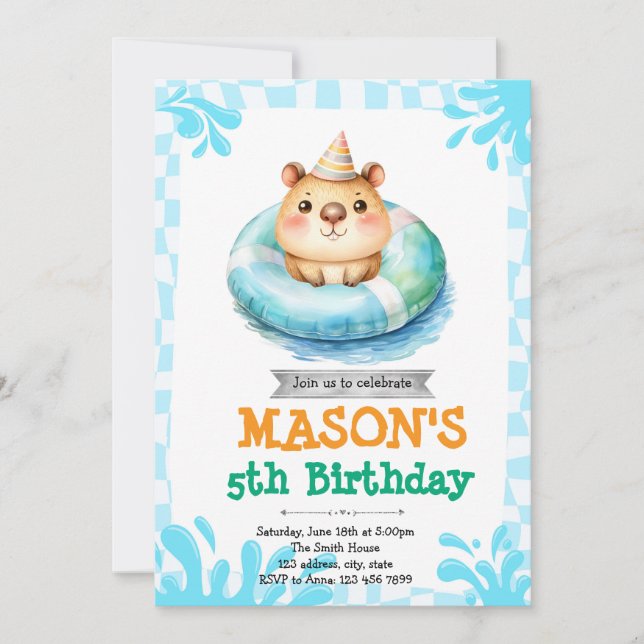 Capybara pool party invitation (Front)