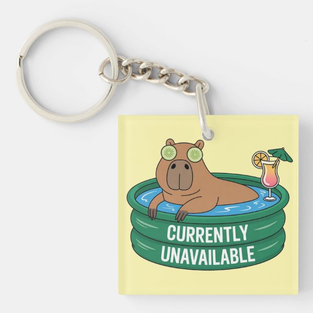 Capybara Pool Relaxation Typography Graphic Keychain (Front)