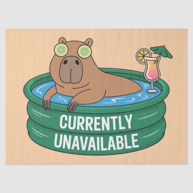 Capybara Pool Relaxation Typography Graphic Tissue Paper (Front)