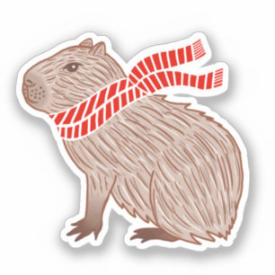 Capybara portant un Autocollant Rouge