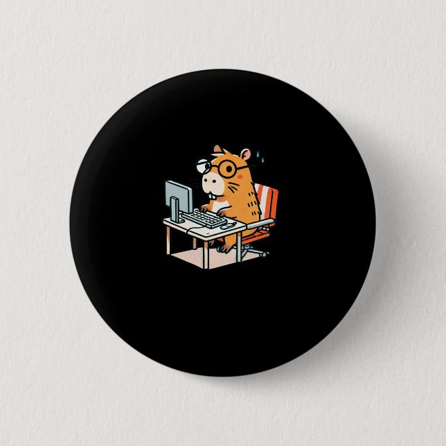 Capybara Programmer Working On The Computer Sticke 2 Inch Round Button (Front)