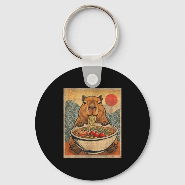 Capybara Ramen Japanese Funny Graphic Kawaii Anime Keychain (Front)