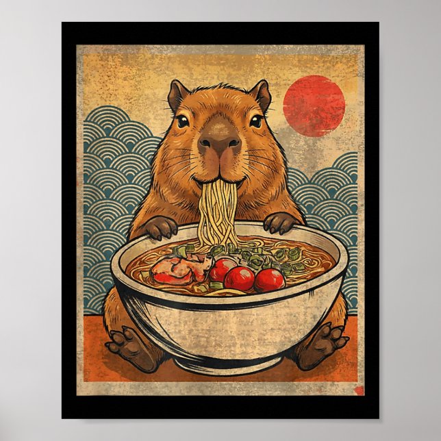 Capybara Ramen Japanese Funny Graphic Kawaii Anime Poster (Front)