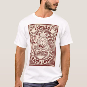 Capybara Ramen Lover Japanese Woodblock Art T-Shirt