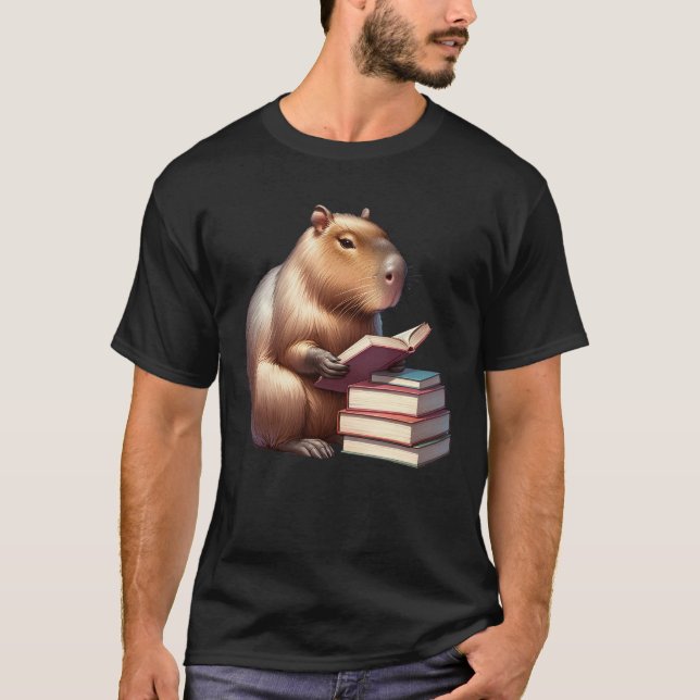 Capybara Reading Book Reader Bookworm Capybara T-Shirt (Front)