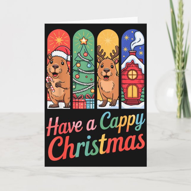 Capybara Reindeer Xmas Have A Capy Christmas  Card (Front)