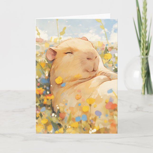 Capybara Resting in Peaceful Pastures Card (Front)