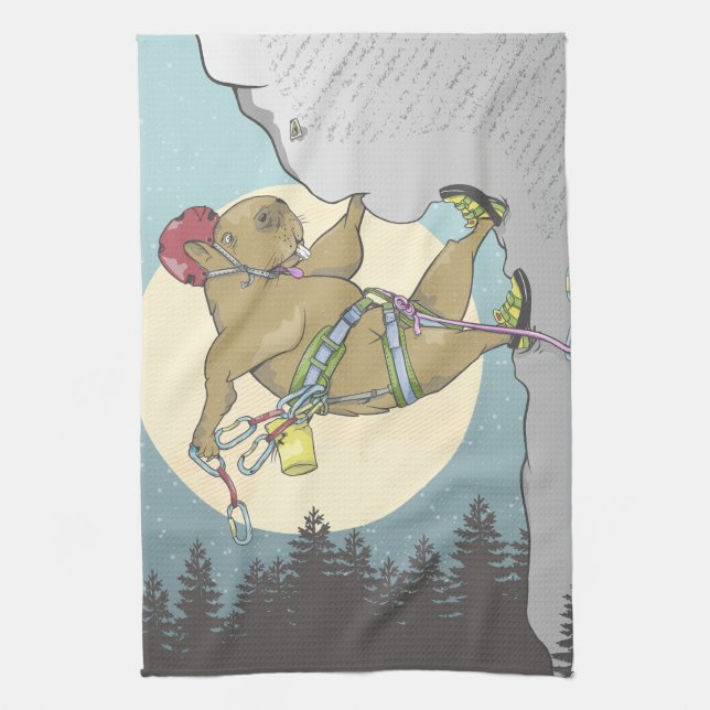 Capybara rock climbing kitchen towel (Vertical)