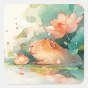 Capybara’s Lotus Sanctuary Square Sticker
