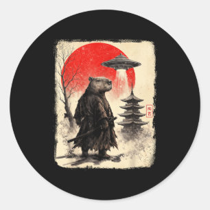 Capybara Samurai Retro Ufo Japanese Warrior Tenshu Classic Round Sticker