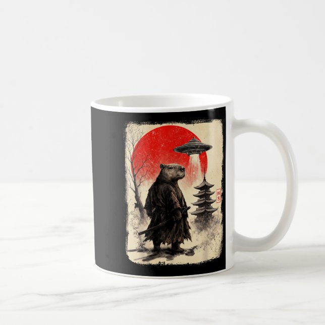 Capybara Samurai Retro Ufo Japanese Warrior Tenshu Coffee Mug (Right)
