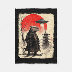 Capybara Samurai Retro Ufo Japanese Warrior Tenshu Fleece Blanket
