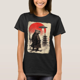 Capybara Samurai Retro Ufo Japanese Warrior Tenshu T-Shirt