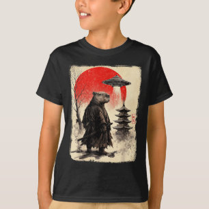 Capybara Samurai Retro Ufo Japanese Warrior Tenshu T-Shirt