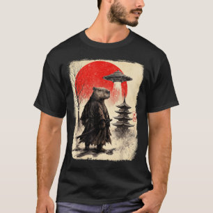 Capybara Samurai Retro Ufo Japanese Warrior Tenshu T-Shirt