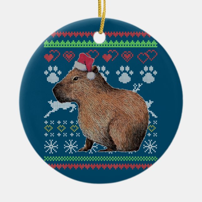 Capybara Santa-Claus Ugly Christmas Sweater Holida Ceramic Ornament (Front)