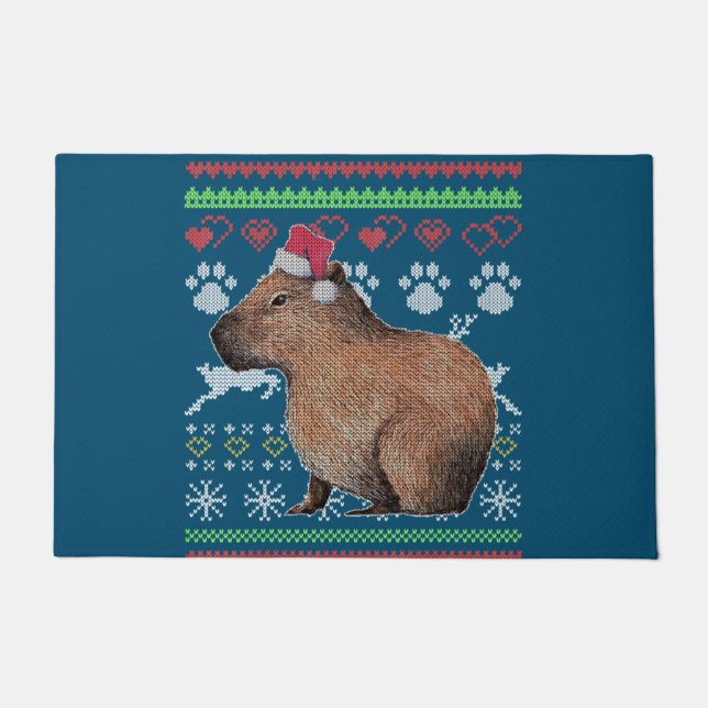 Capybara Santa-Claus Ugly Christmas Sweater Holida Doormat (Front)