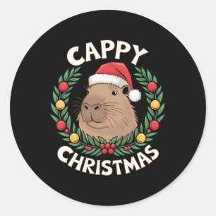 Capybara Santa Clause Christmas Funny Cappy Christ Classic Round Sticker