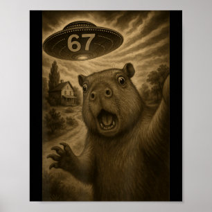 Capybara Selfie 67 Meme Six Seven Funny Ufo  Poster