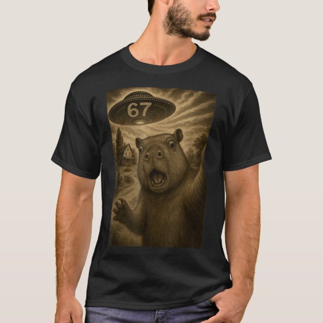 Capybara Selfie 67 Meme Six Seven Funny Ufo  T-Shirt (Front)