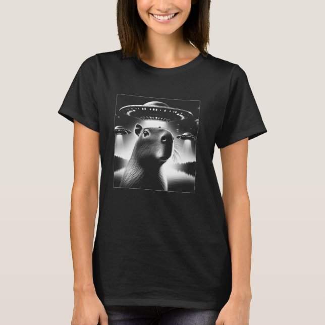 Capybara Selfie Invasion UFO Funny Capibara Motif  T-Shirt (Front)