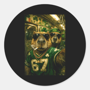 Capybara selfie st. patrick's day hip hop gangster classic round sticker