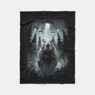 Capybara Selfie With Alien Ufo Funny Capybara Gift Fleece Blanket