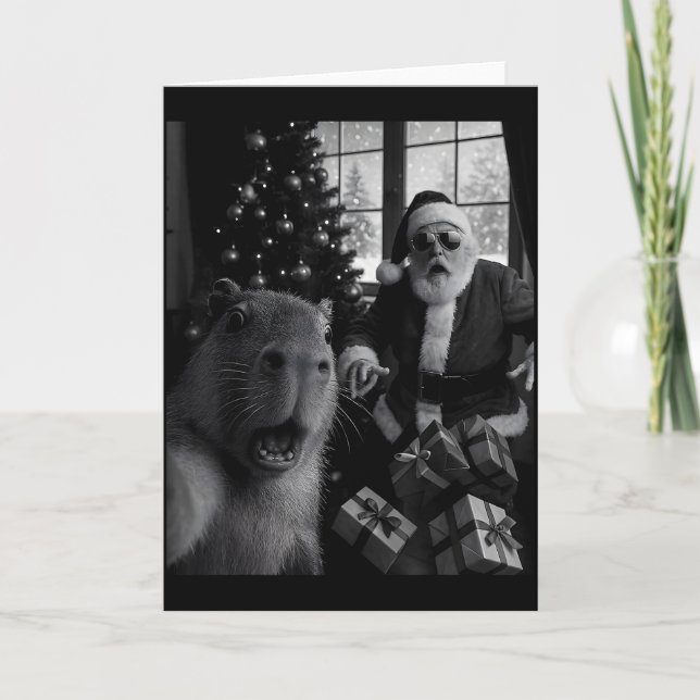 Capybara Selfie With Santa Funny Capybara For Men  Card (Front)