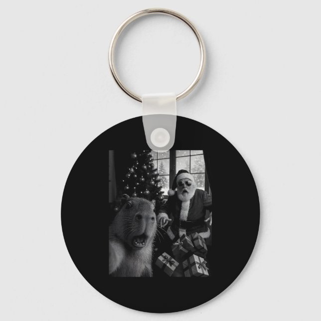 Capybara Selfie With Santa Funny Capybara For Men  Keychain (Front)