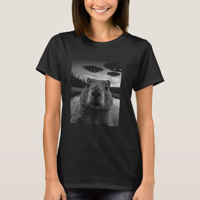 Capybara Selfie with UFOs, Funny Alien Capybara Ph T-Shirt (Front)